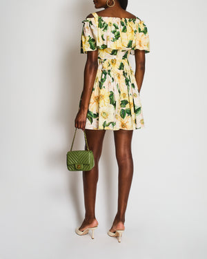 Dolce & Gabbana Yellow Floral Print Off-Shoulder Ruched Mini Dress Size IT 40 (UK 8)
