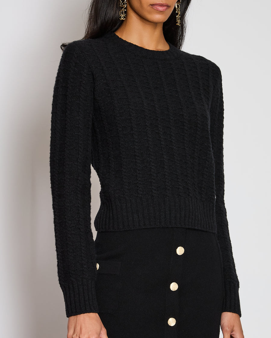 Chanel Black Wool and Cashmere Jumper with Black CC Logo Detail Size FR 36 (UK 8)