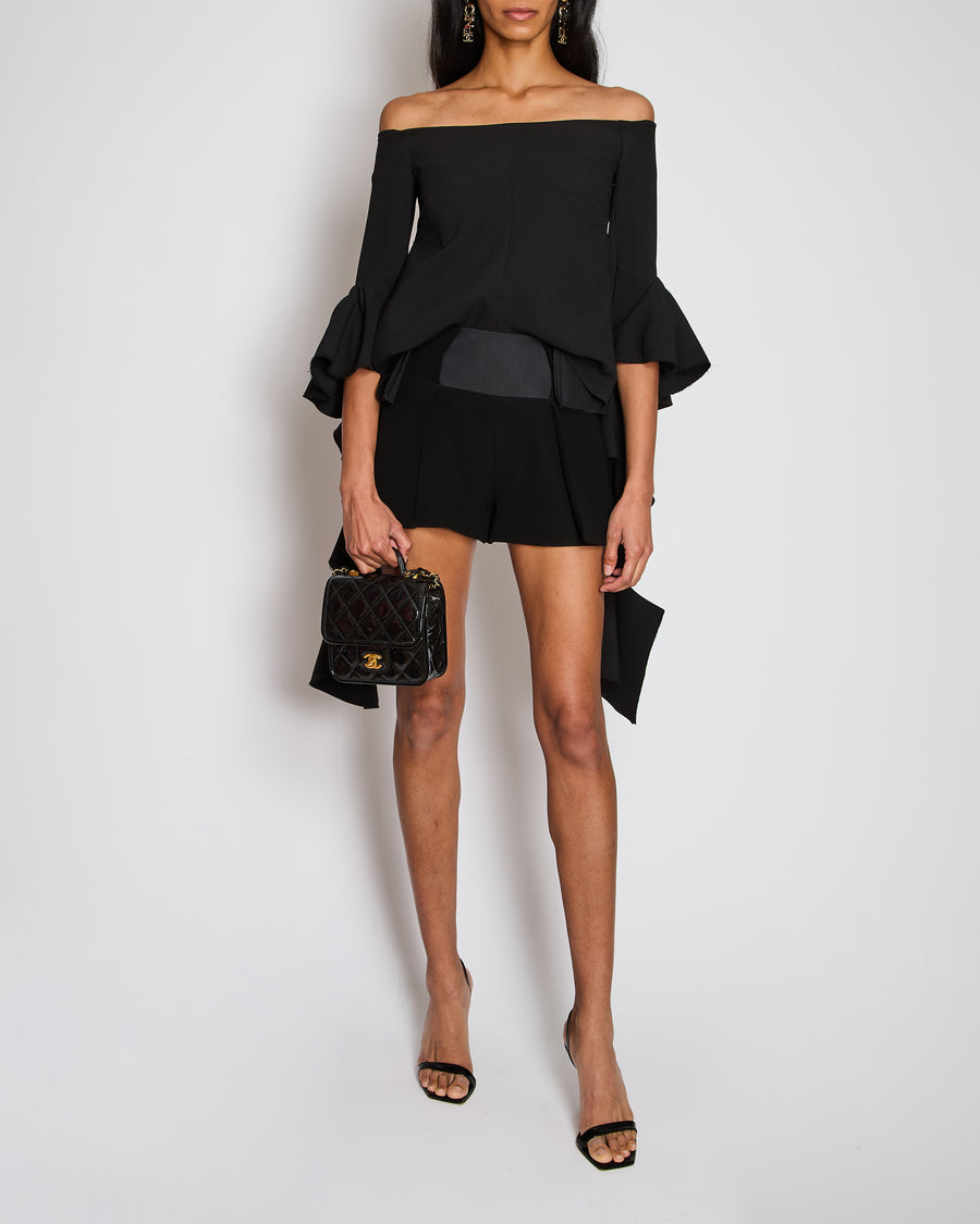 Ellery Black Off-Shoulder Top with Ruffle Sleeve Detail Size UK 4