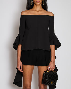 Ellery Black Off-Shoulder Top with Ruffle Sleeve Detail Size UK 4