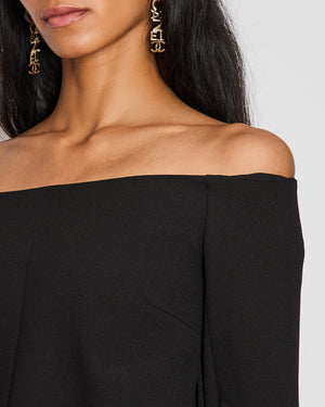 Ellery Black Off-Shoulder Top with Ruffle Sleeve Detail Size UK 4