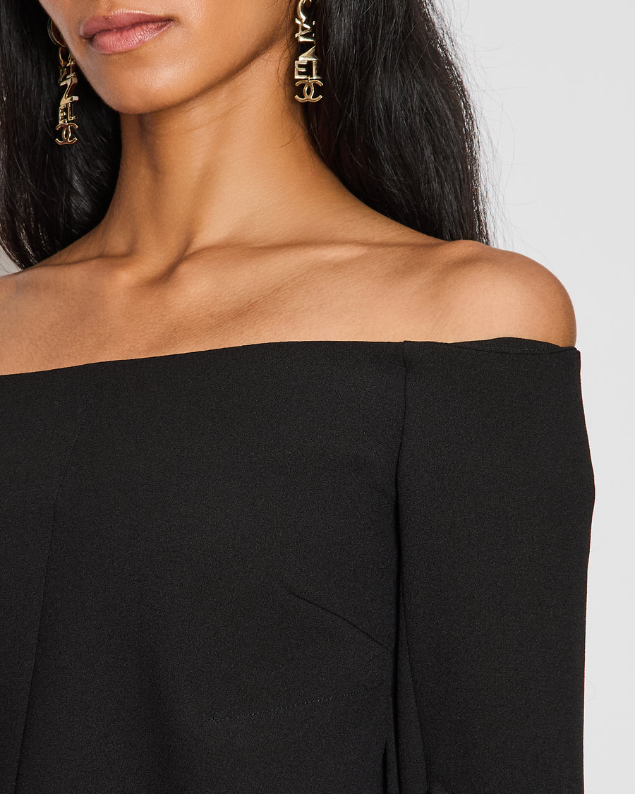 Ellery Black Off-Shoulder Top with Ruffle Sleeve Detail Size UK 4