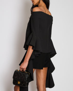 Ellery Black Off-Shoulder Top with Ruffle Sleeve Detail Size UK 4