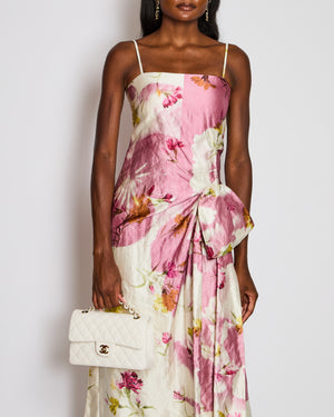 Erdem Pink and White Floral Print Strapless Midi Dress with Bow Detail Size UK 6