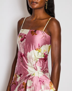 Erdem Pink and White Floral Print Strapless Midi Dress with Bow Detail Size UK 6