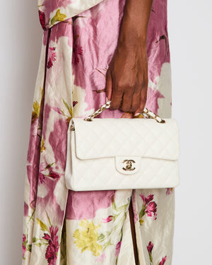 Chanel Small Classic Double Flap Bag in White Caviar Leather with Champagne Gold Hardware
