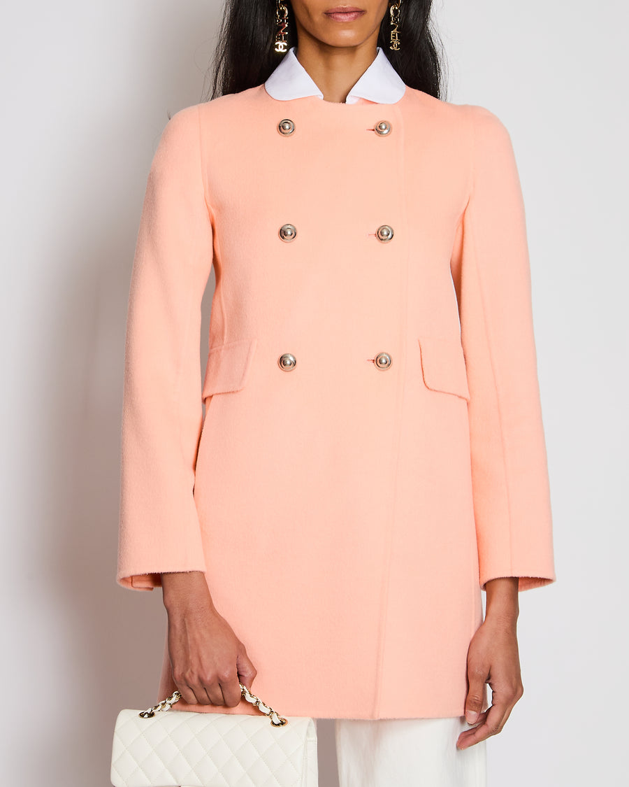 Prada Salmon Pink Double Breasted Peacoat with White Detachable Collar Size IT 36 (UK 4)