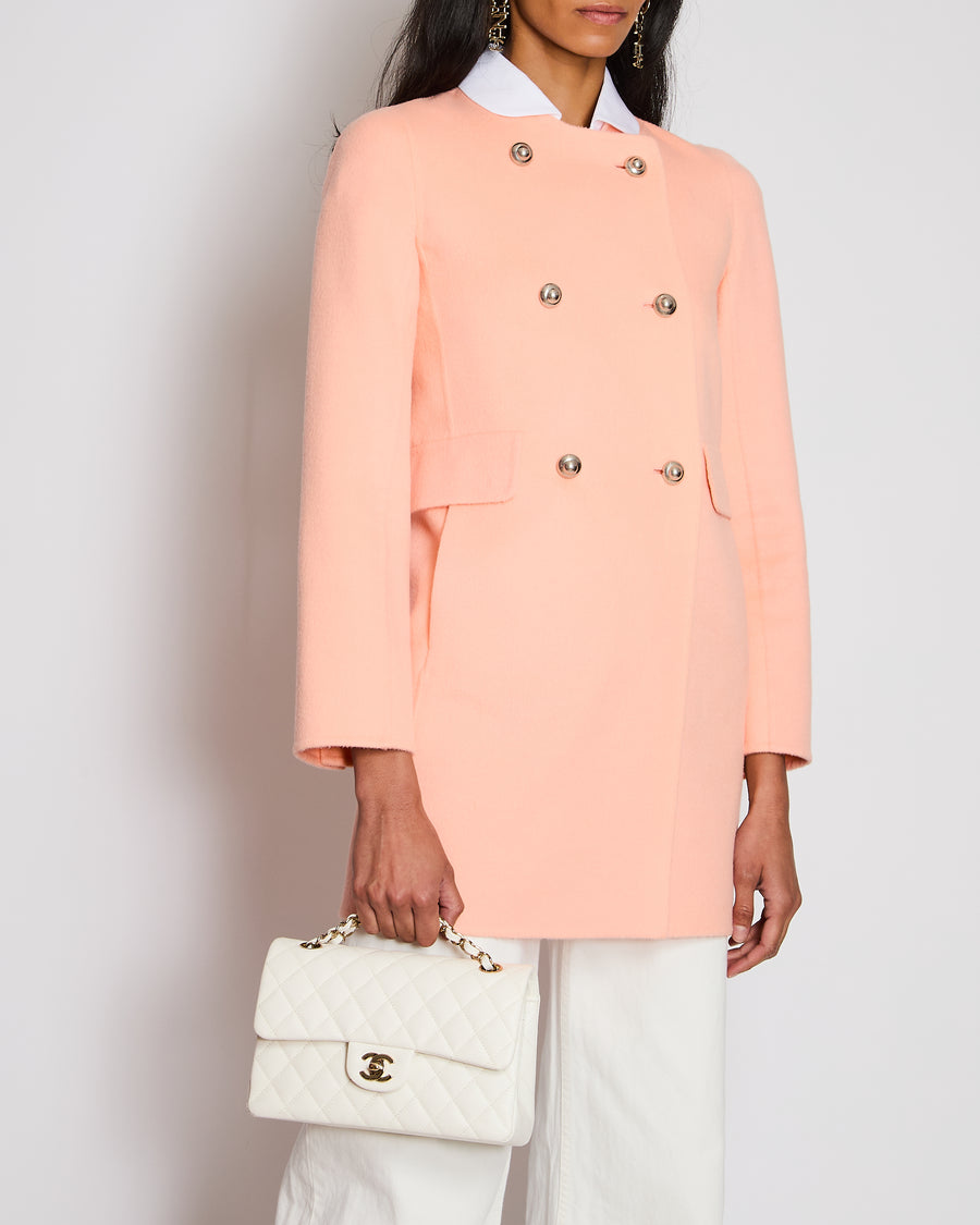 Prada Salmon Pink Double Breasted Peacoat with White Detachable Collar Size IT 36 (UK 4)