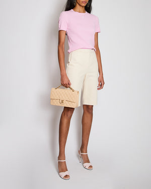 Chanel Pink Ribbed Short Sleeve T-Shirt with CC Logo Detail Size FR 40 (UK 12)