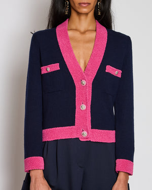 Chanel Purple Cardigan with Pink Contrast Trim and Embellished Buttons Size FR 36 (UK 8)