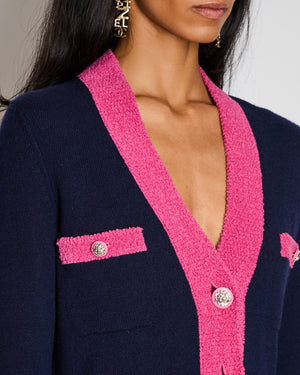 Chanel Purple Cardigan with Pink Contrast Trim and Embellished Buttons Size FR 36 (UK 8)