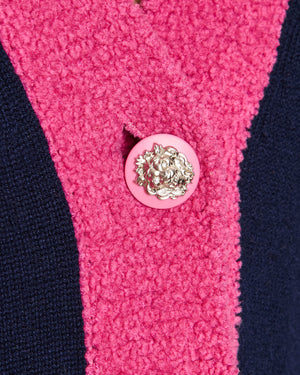 Chanel Purple Cardigan with Pink Contrast Trim and Embellished Buttons Size FR 36 (UK 8)