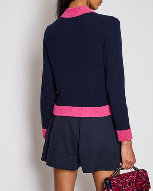 Chanel Purple Cardigan with Pink Contrast Trim and Embellished Buttons Size FR 36 (UK 8)