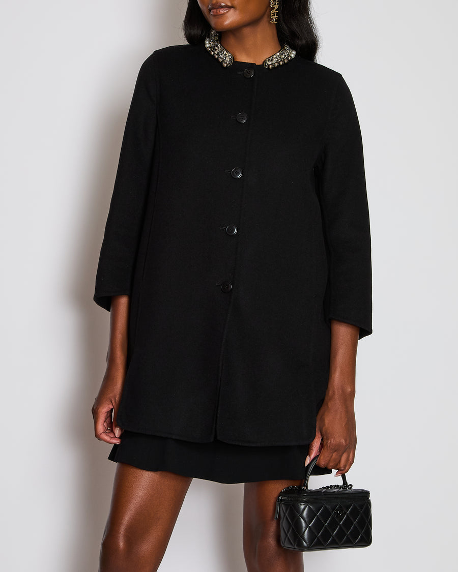 Ermanno Scervino Black Overcoat with Embellished Collar Size IT 36 (UK 4)