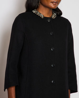 Ermanno Scervino Black Overcoat with Embellished Collar Size IT 36 (UK 4)