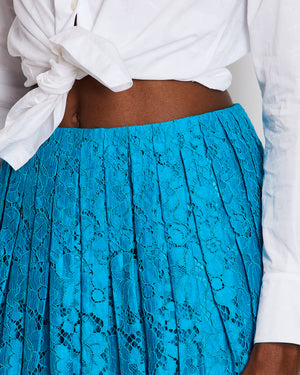 Prada Blue Pleated Lace Mini Skirt Size IT 40 (UK 8)