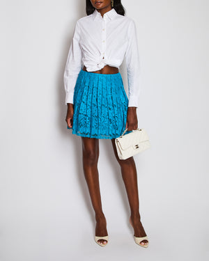 Prada Blue Pleated Lace Mini Skirt Size IT 40 (UK 8)