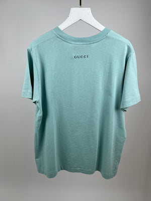Gucci Baby Blue Cotton T Shirt with Embroidered Bird Size S (UK 8)