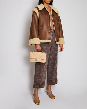 Brown Faux Shearling Button Down Flight Jacket Size S (UK 8)