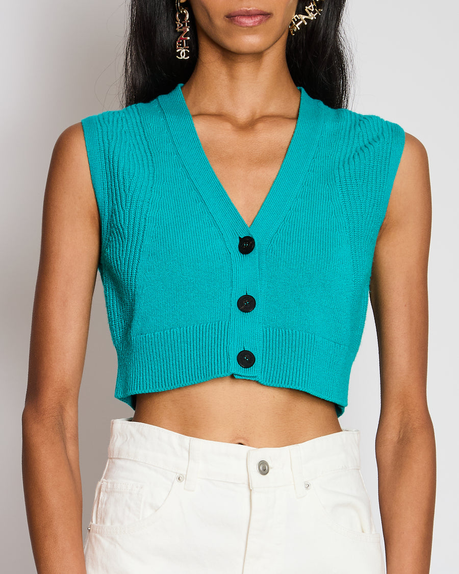 Hermès Turquoise Sleeveless Cashmere Knitted Vest Size FR 34 (UK 6)