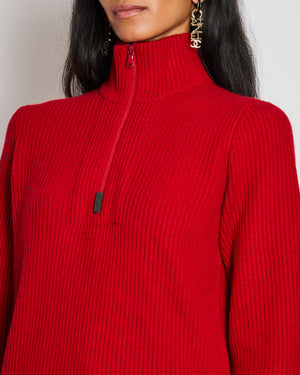 Brunello Cucinelli Red Quarter Zip Ribbed Cashmere Jumper Size S (UK 8)