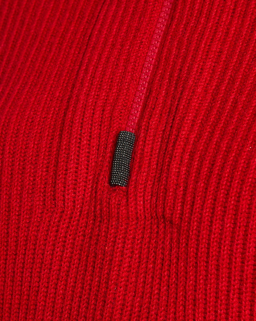 Brunello Cucinelli Red Quarter Zip Ribbed Cashmere Jumper Size S (UK 8)