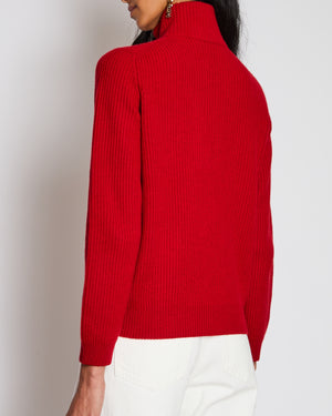 Brunello Cucinelli Red Quarter Zip Ribbed Cashmere Jumper Size S (UK 8)