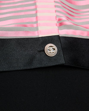 Chanel Pink Striped Long Sleeve Blouse with Satin Trim Detail Size FR 40 (UK 12)