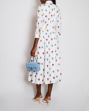 Carolina Herrera White Maxi Shirt Dress with Floral Embroidery and Tie Belt Size US 2 (UK 6)