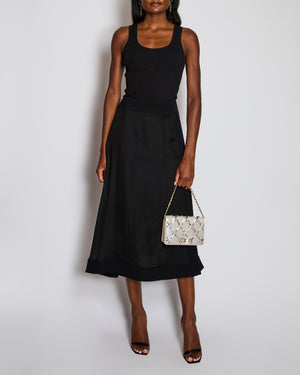 Chanel 02/P Navy and Black Silk Midi Skirt with CC Button Detail Size FR 40 (UK 12)