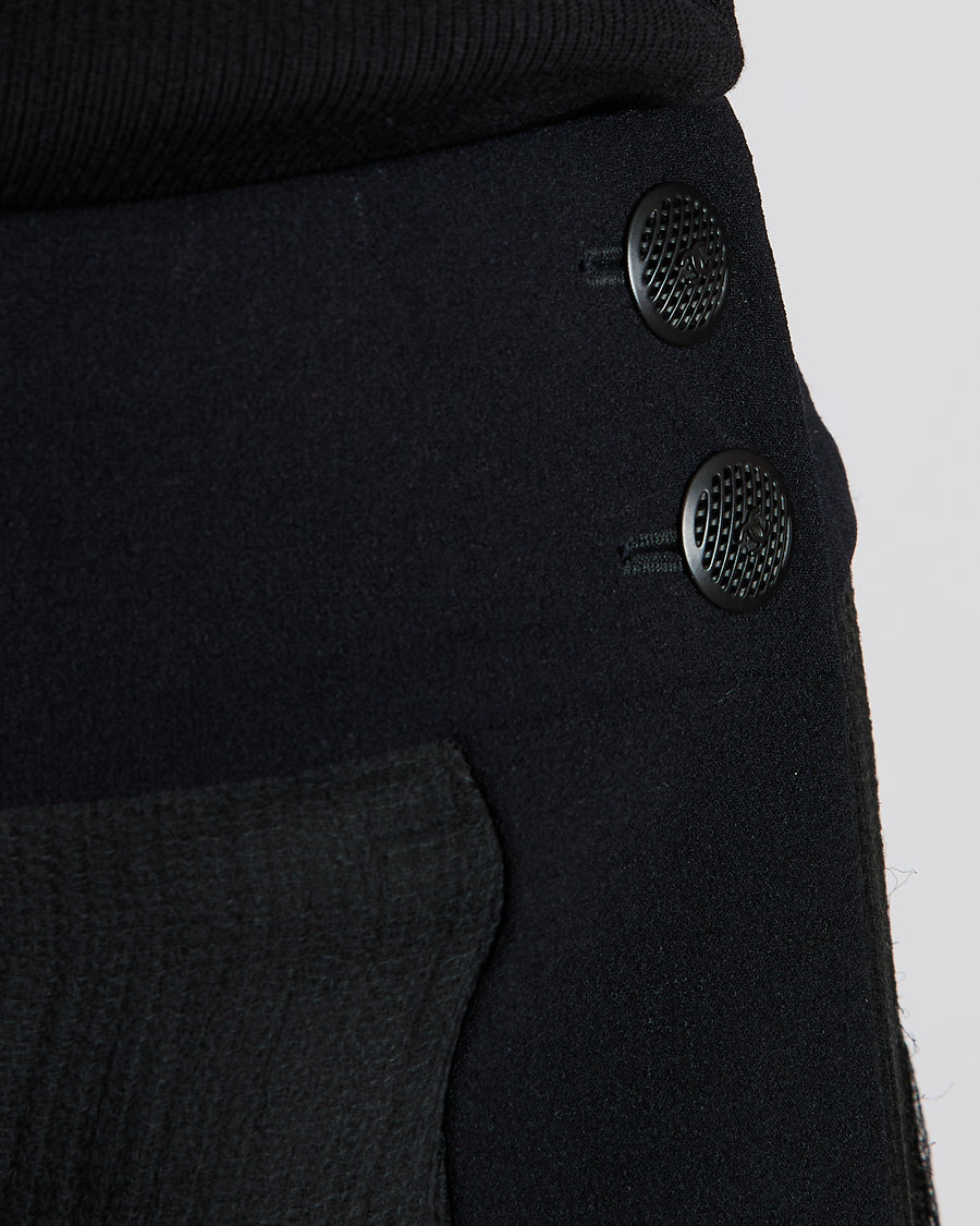 Chanel 02/P Navy and Black Silk Midi Skirt with CC Button Detail Size FR 40 (UK 12)
