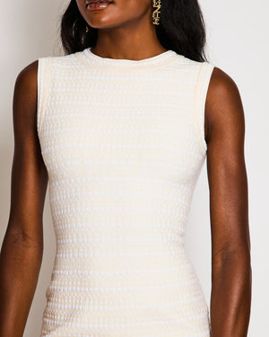 Alaïa Cream and White Wool Blend Textured Sleeveless Mini Dress with Scalloped Trim Detail Size FR 36 (UK 8)