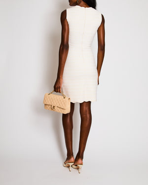 Alaïa Cream and White Wool Blend Textured Sleeveless Mini Dress with Scalloped Trim Detail Size FR 36 (UK 8)