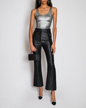 Chanel 20/A Black Iridescent Straight Leg Trouser with CC Button Detail Size FR 34 (UK 6)