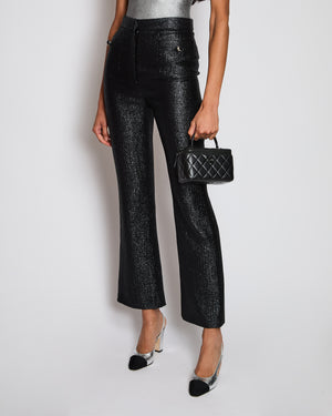Chanel 20/A Black Iridescent Straight Leg Trouser with CC Button Detail Size FR 34 (UK 6)