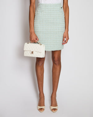 Chanel 20/P Turquoise and Gold Tweed Iridescent Skirt with Pockets and CC Button Detail FR 34 (UK 6) RRP £2100