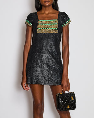 Missoni Black Sequin Dress with Green and Brown Embroidery Detail IT 42 (UK 10)