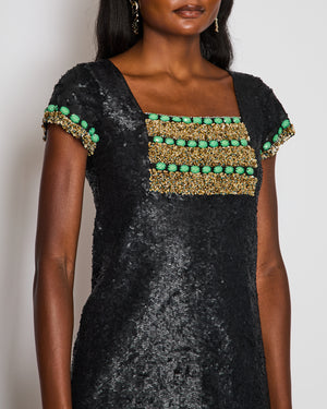 Missoni Black Sequin Dress with Green and Brown Embroidery Detail IT 42 (UK 10)
