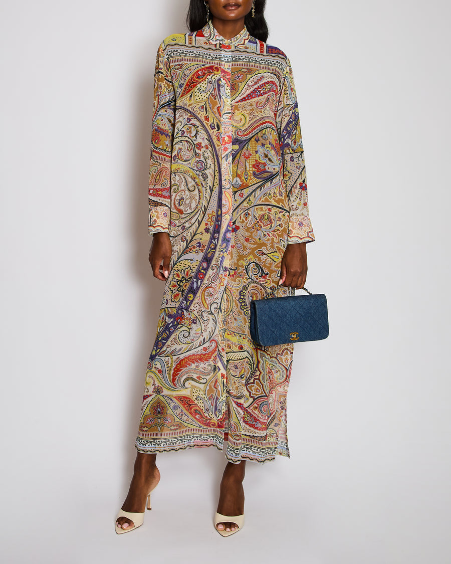 Etro Red Paisley Print Long Sleeve Dress with Split Detail Size IT 42 (UK 10)