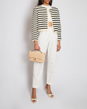 Celine Cream and Navy Striped Knitted Cardigan with Gold Button Detail FR 38 (UK 10)