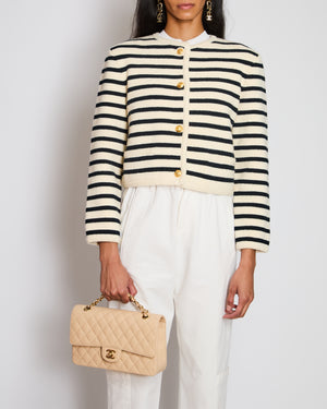 Celine Cream and Navy Striped Knitted Cardigan with Gold Button Detail FR 38 (UK 10)