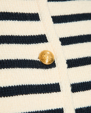 Celine Cream and Navy Striped Knitted Cardigan with Gold Button Detail FR 38 (UK 10)