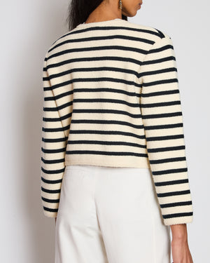 Celine Cream and Navy Striped Knitted Cardigan with Gold Button Detail FR 38 (UK 10)