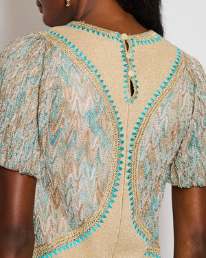 Missoni Gold & Turquoise Woven Short Dress with Patterns Detail Size IT 38 (UK 6)