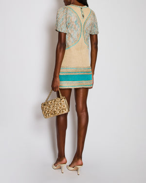 Missoni Gold & Turquoise Woven Short Dress with Patterns Detail Size IT 38 (UK 6)