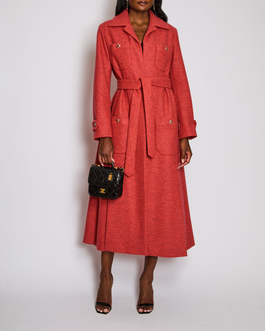 Chanel 20 Cruise Orange Belted Coat With Pockets and Embellished Buttons Size FR 38 (UK 10)