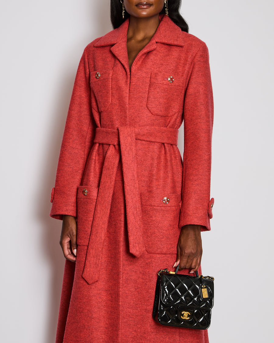 Chanel 20 Cruise Orange Belted Coat With Pockets and Embellished Buttons Size FR 38 (UK 10)