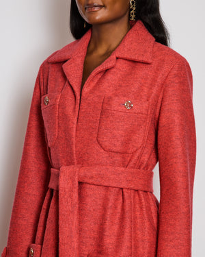 Chanel 20 Cruise Orange Belted Coat With Pockets and Embellished Buttons Size FR 38 (UK 10)