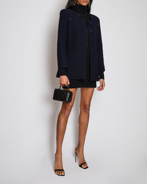 Chanel 15/A Navy Collarless Jacket With CC Button Details Size FR 38 (UK 10)