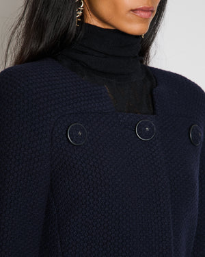Chanel 15/A Navy Collarless Jacket With CC Button Details Size FR 38 (UK 10)
